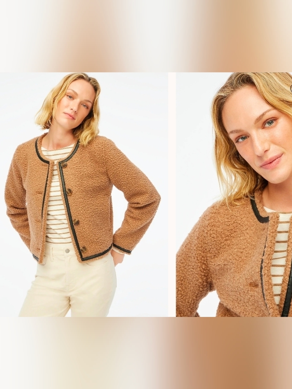 J. Crew Camel Teddy Jacket with Dark Trim